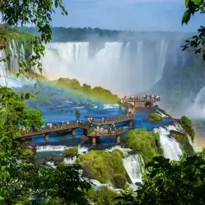 Tourist at Iguazu Falls in Brazil