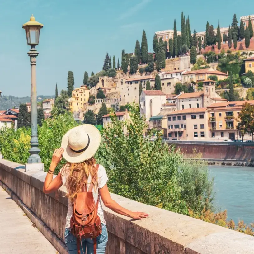 Tourist with travel insurance for Italy in Verona