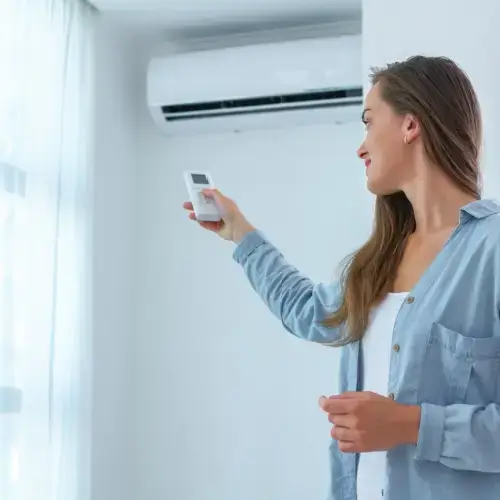 Woman turning the ac on